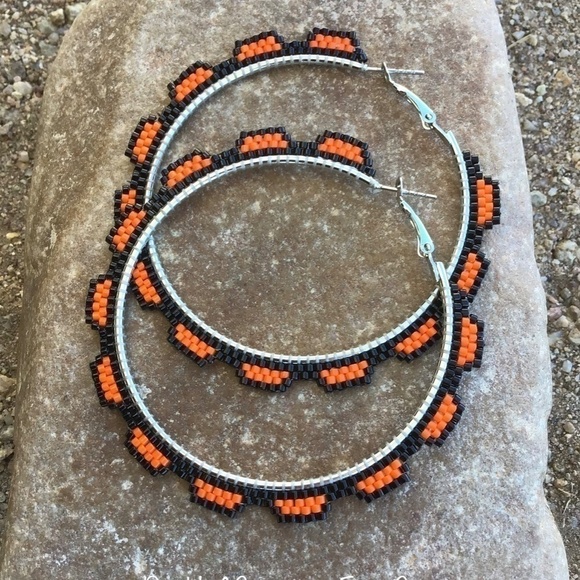 Orange Beaded Hoops, New, Handmade by Me - Picture 8 of 9